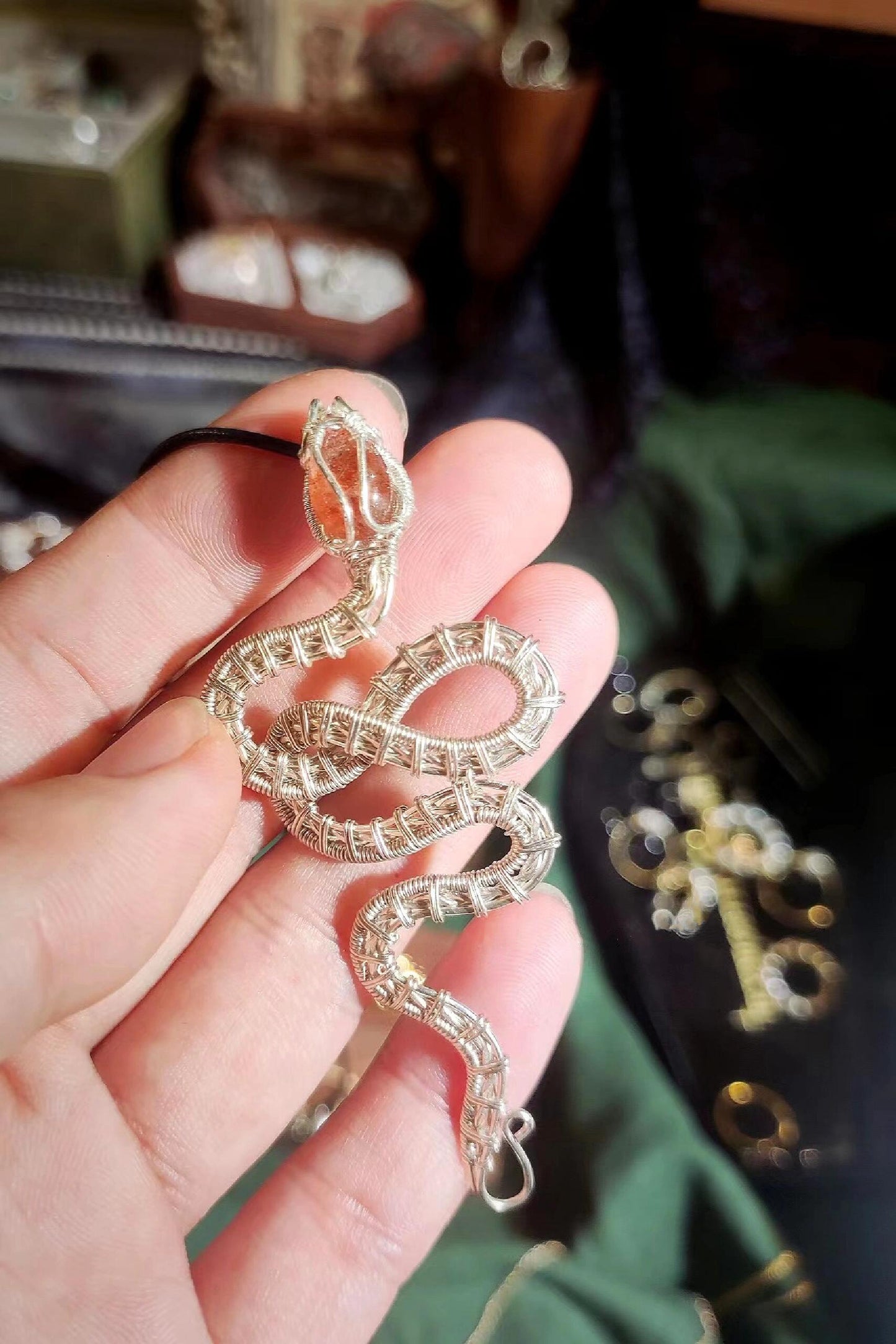 Golden Sunstone Serpent Pendant Necklace