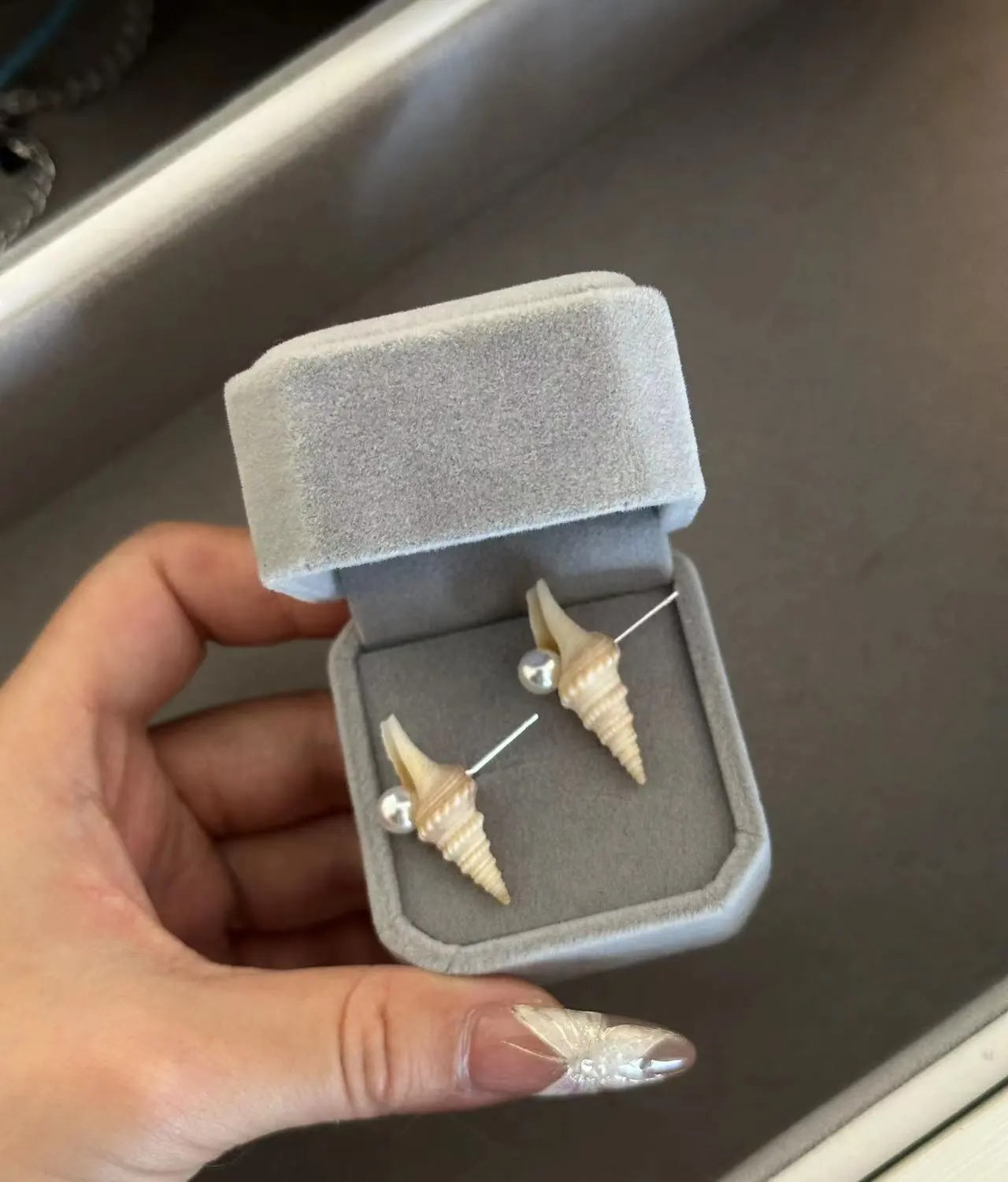 Spiral Shell with Pearl Earrings