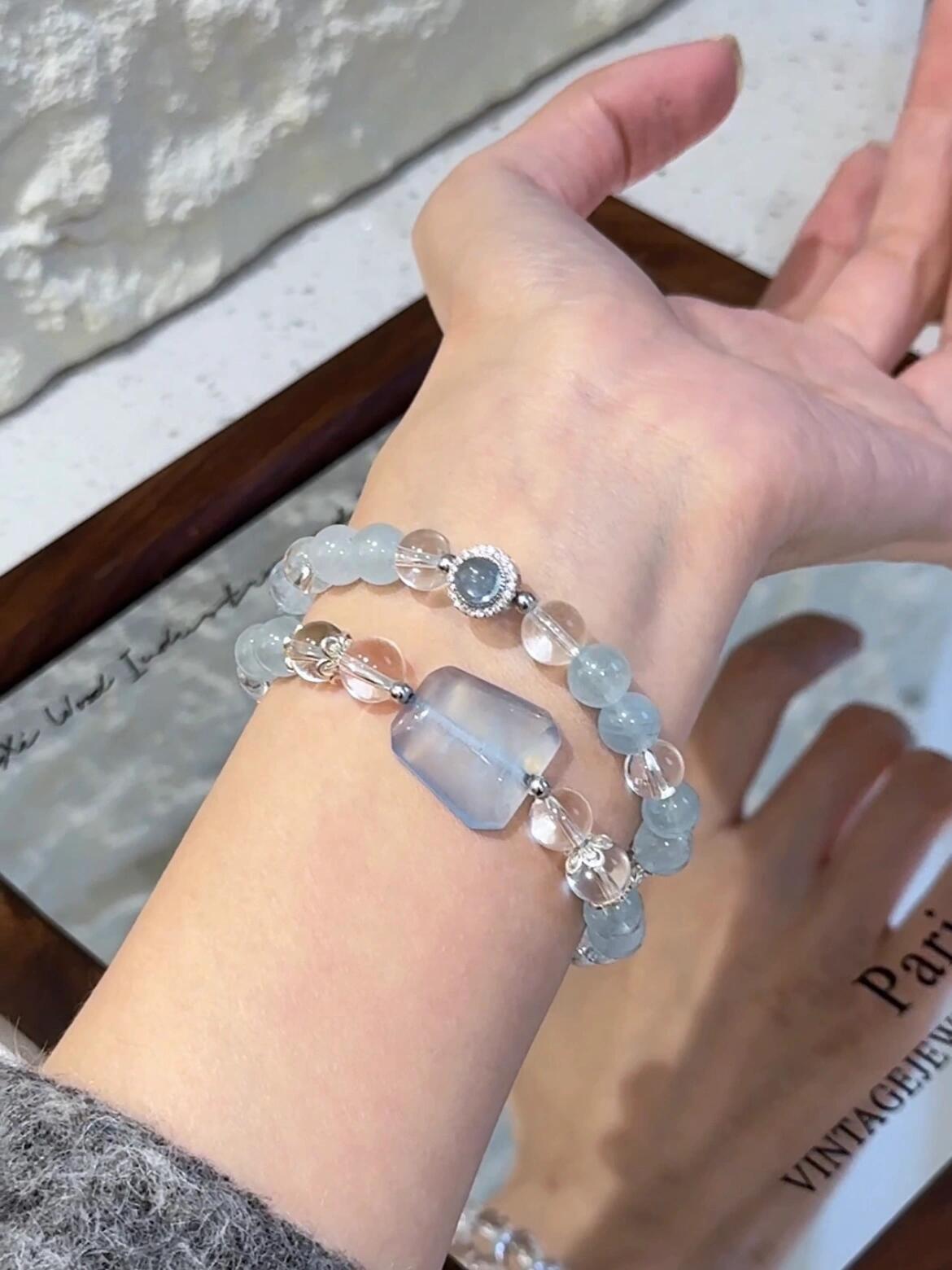 Serene & Cool Aquamarine Quartz Crystal Bracelet