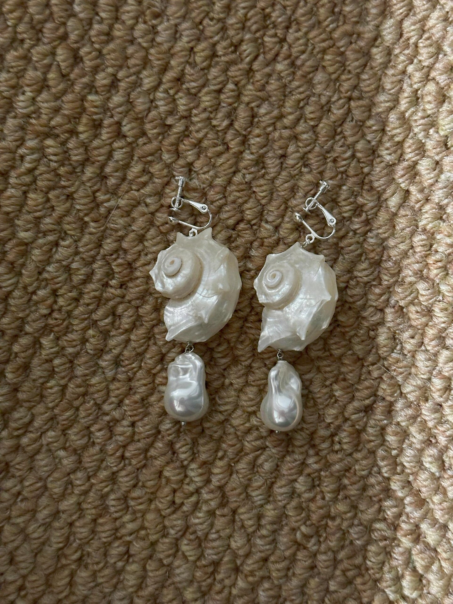 Conch Shell with Pearl Teardrop Earrings