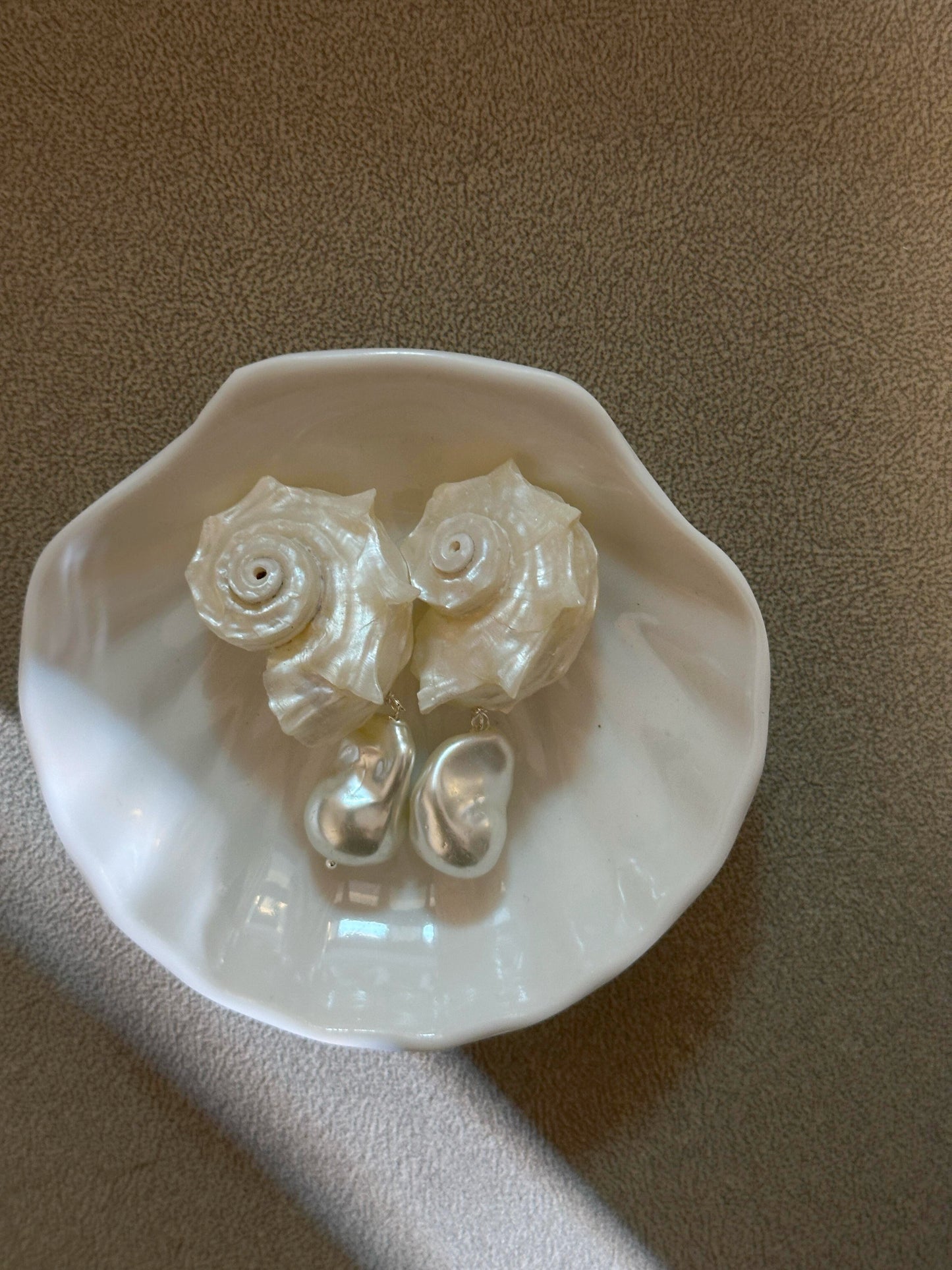 Conch Shell with Pearl Teardrop Earrings