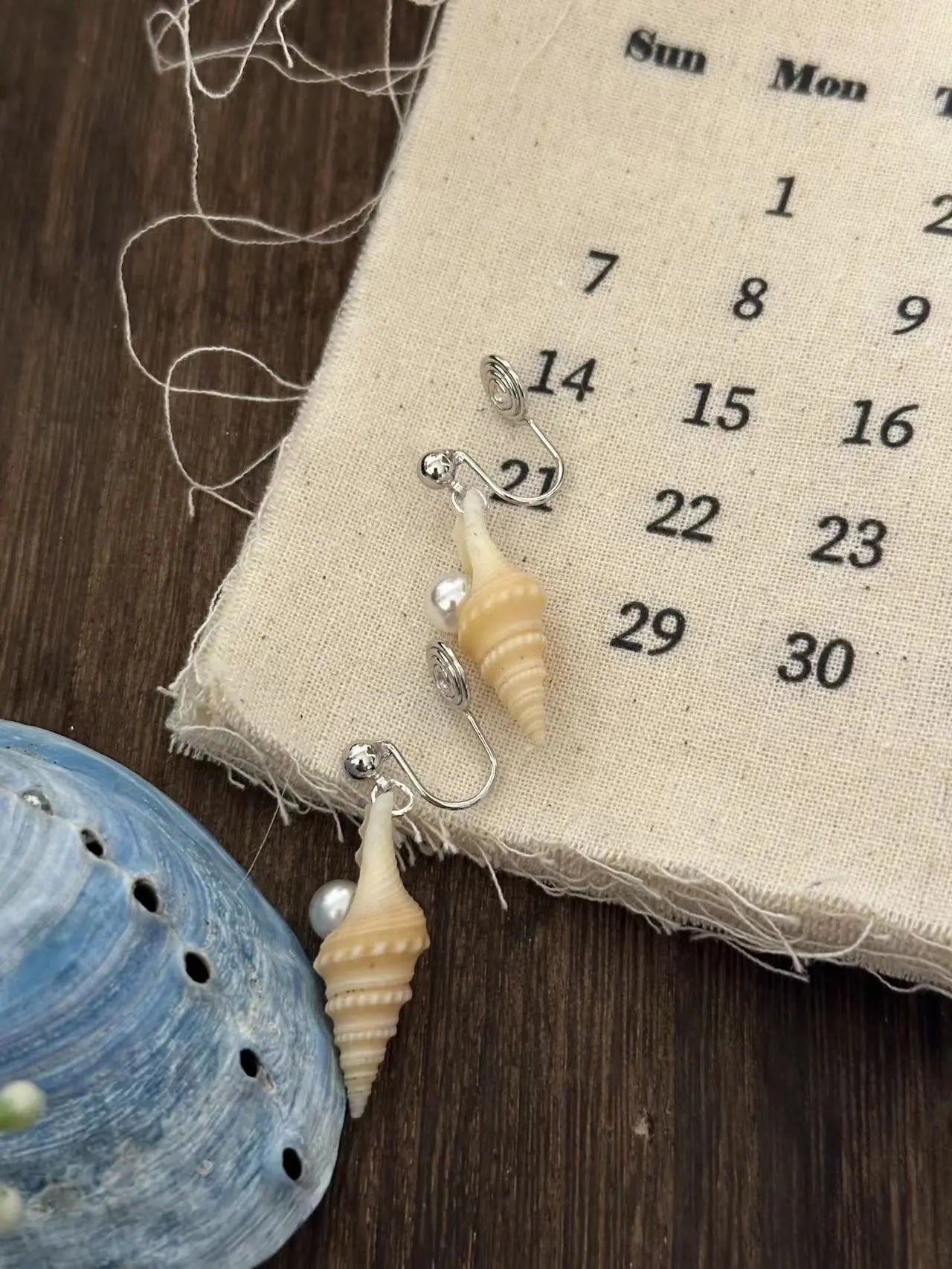 Spiral Shell with Pearl Earrings