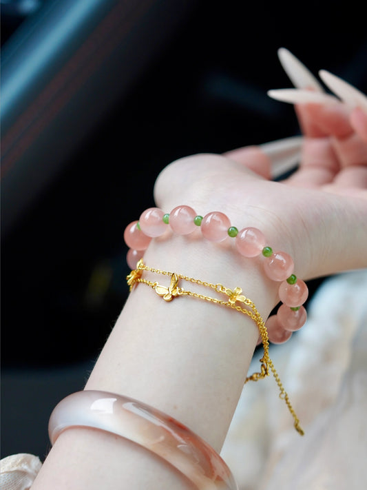 Blush Agate & Emerald Jade Treasure Crystal Bracelet