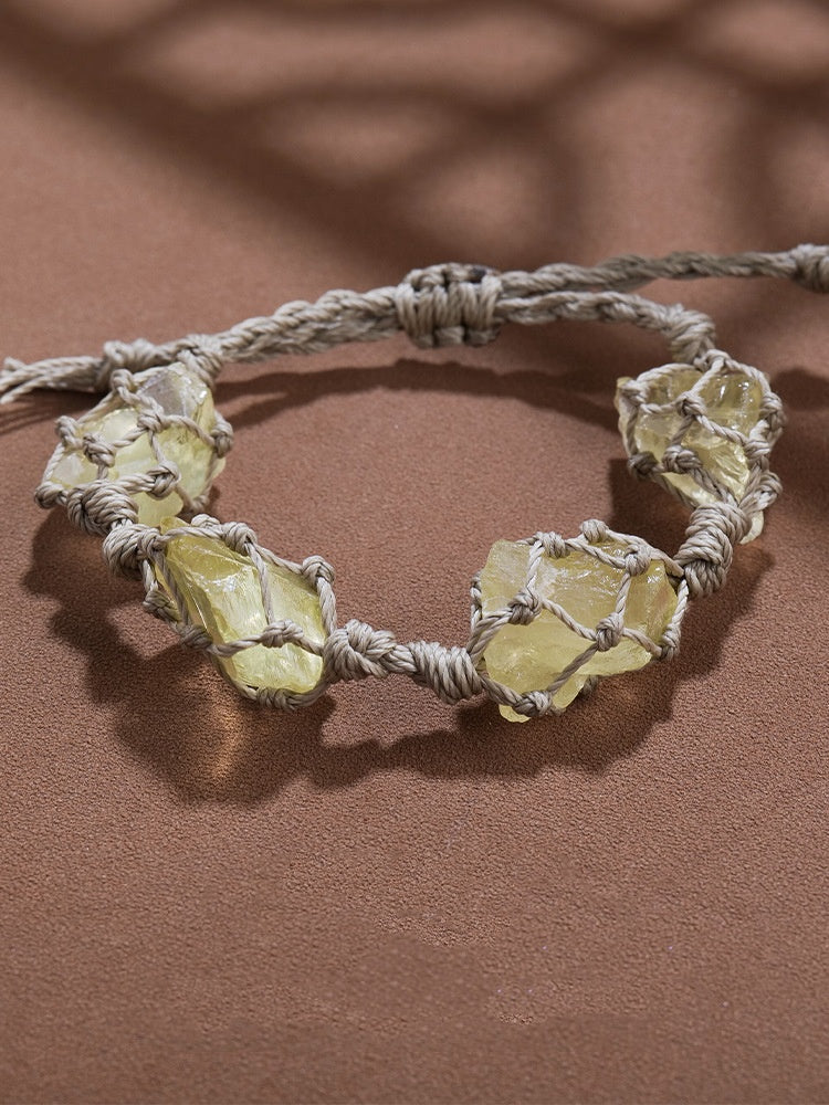Plain Raw Gemstone Wax-cord Bracelet