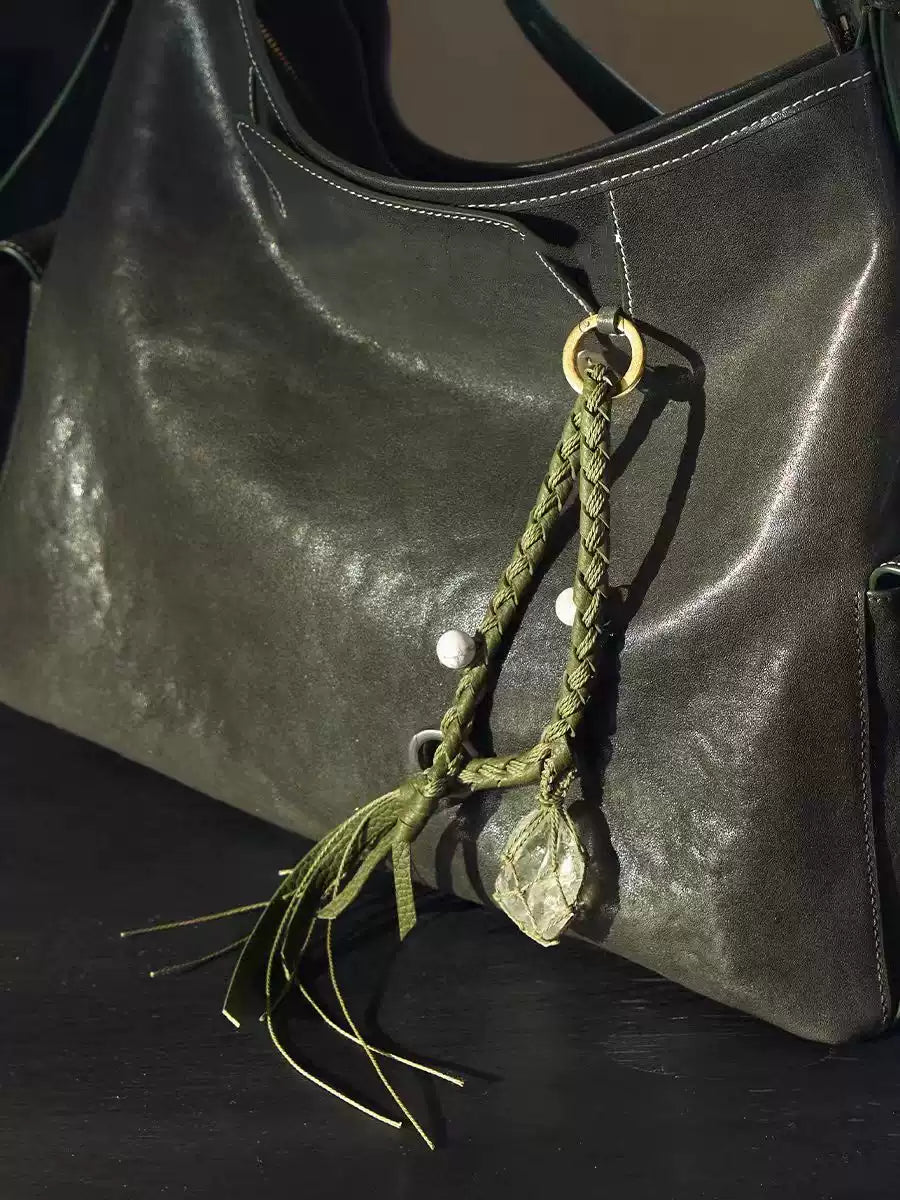 Raw Stone Weave Bag Charm
