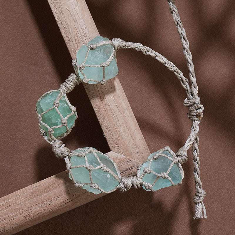 Plain Raw Gemstone Wax-cord Bracelet