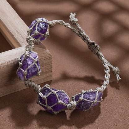 Plain Raw Gemstone Wax-cord Bracelet