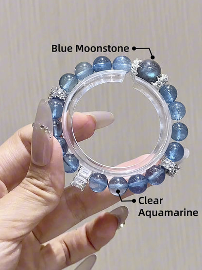 Devil Aquamarine & Moonstone Quartz Crystal Bracelet