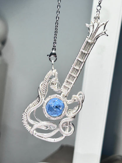 Bass Guitar Silver Pendant Necklace