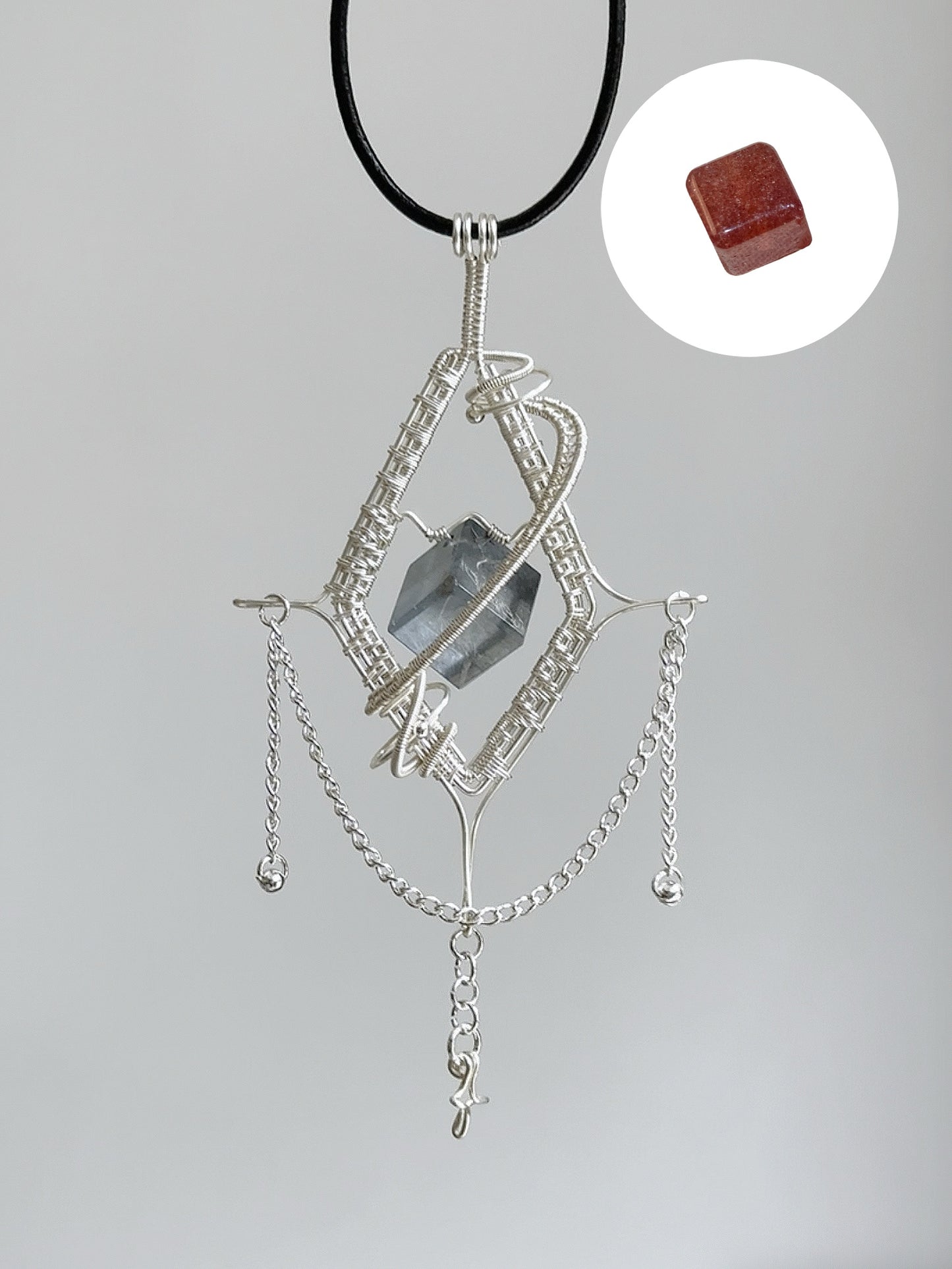 Silver-Woven Crystal Prism Pendant Necklace