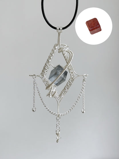 Silver-Woven Crystal Prism Pendant Necklace