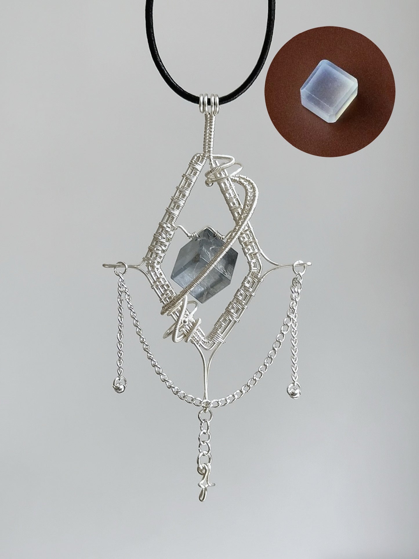 Silver-Woven Crystal Prism Pendant Necklace