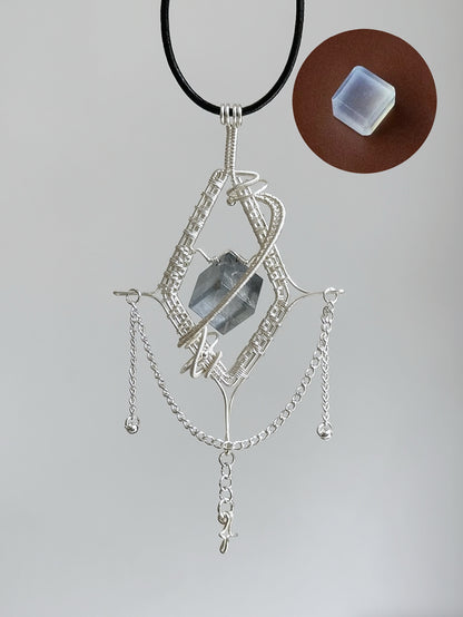 Silver-Woven Crystal Prism Pendant Necklace