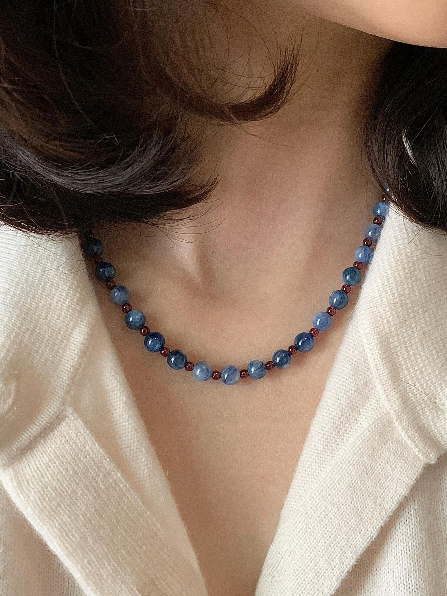 Vacation-Chic Kyanite & Garnet Quartz Crystal Bracelet / Necklace