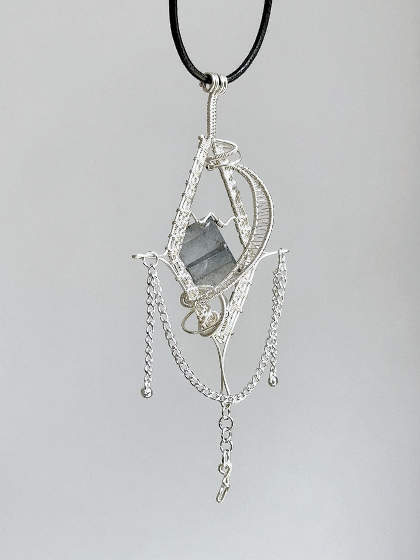 Silver-Woven Crystal Prism Pendant Necklace