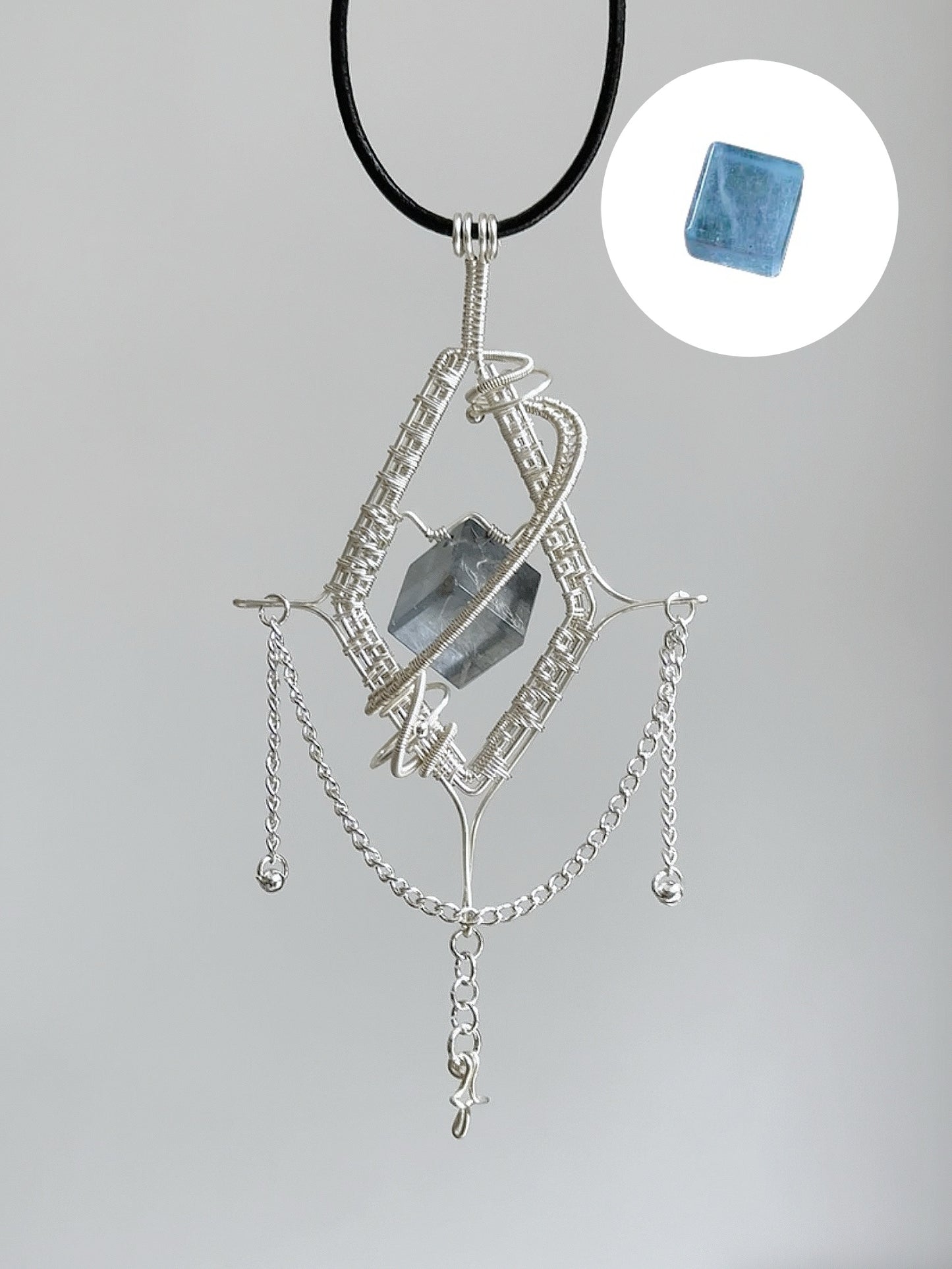 Silver-Woven Crystal Prism Pendant Necklace