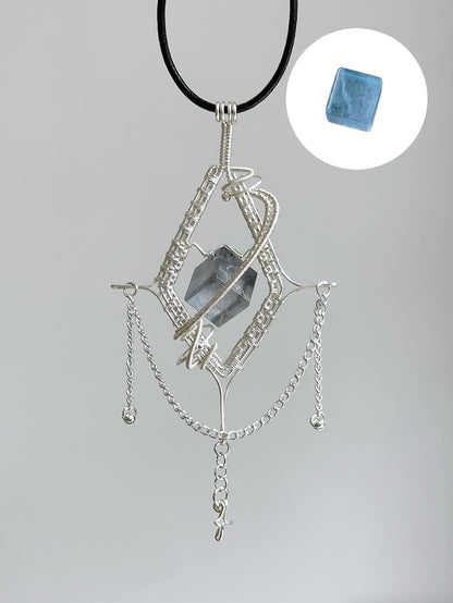 Silver-Woven Crystal Prism Pendant Necklace