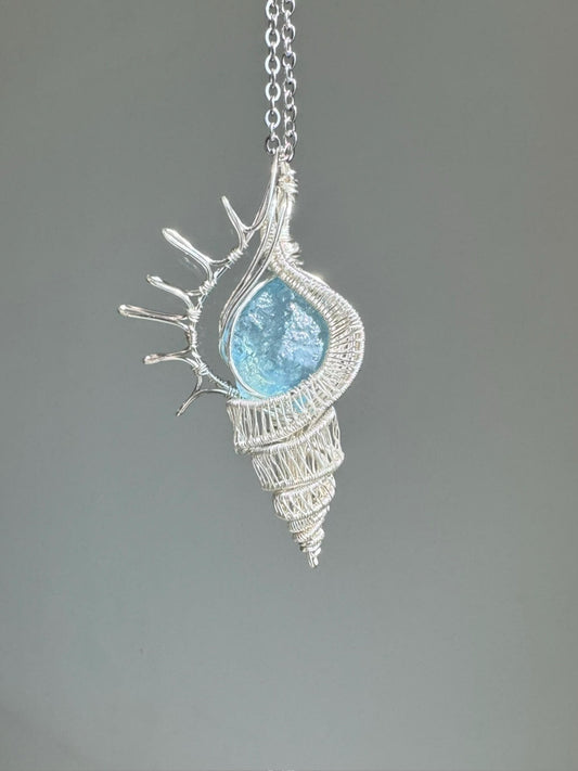 Aquamarine Chicoreus Sea Snail Pendant Necklace