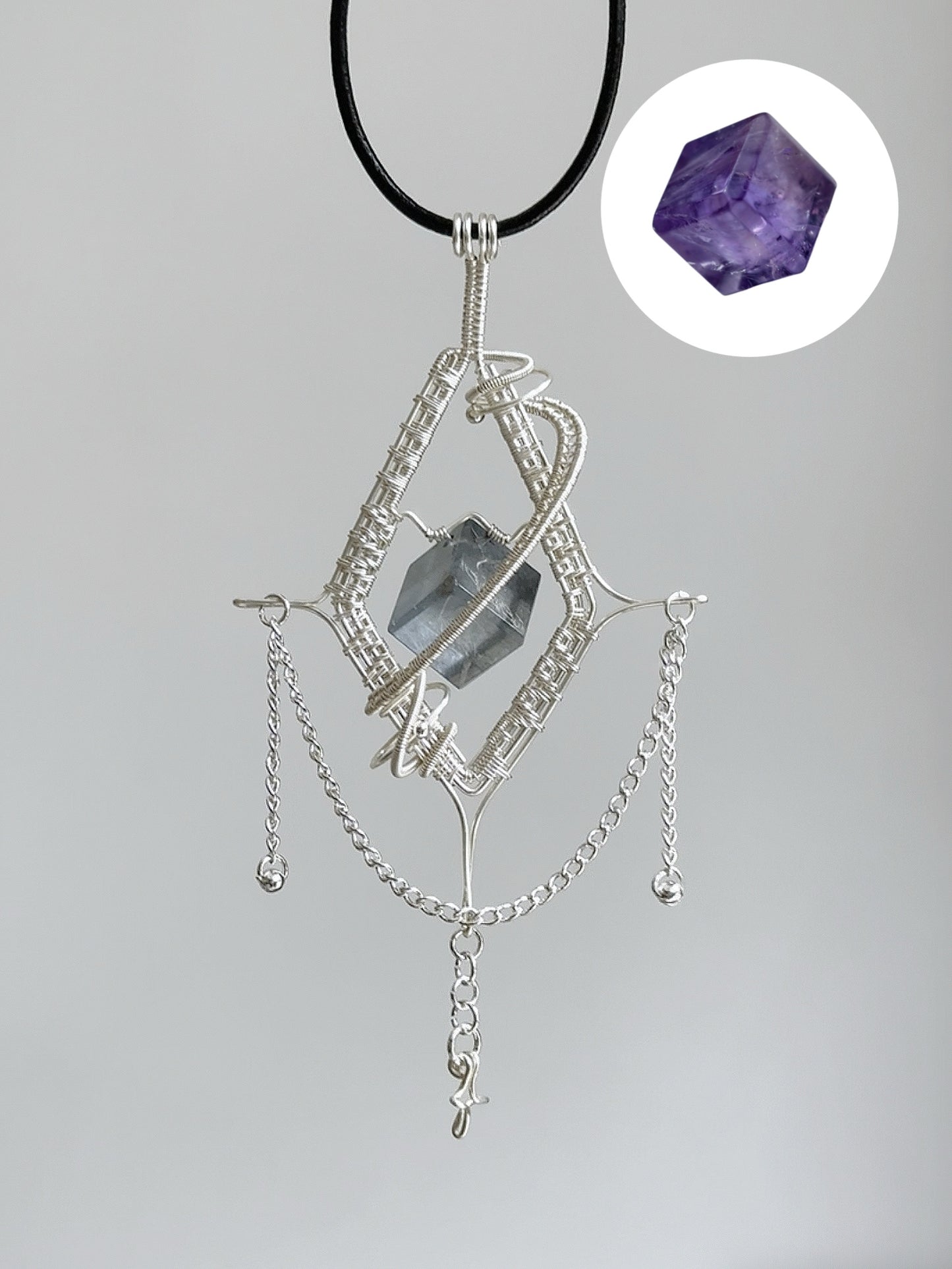 Silver-Woven Crystal Prism Pendant Necklace