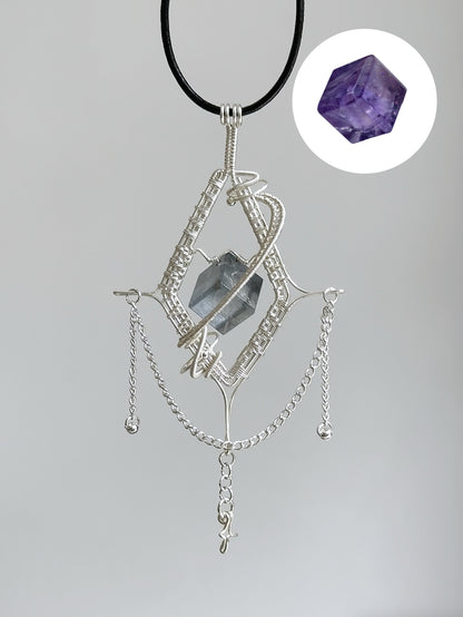 Silver-Woven Crystal Prism Pendant Necklace