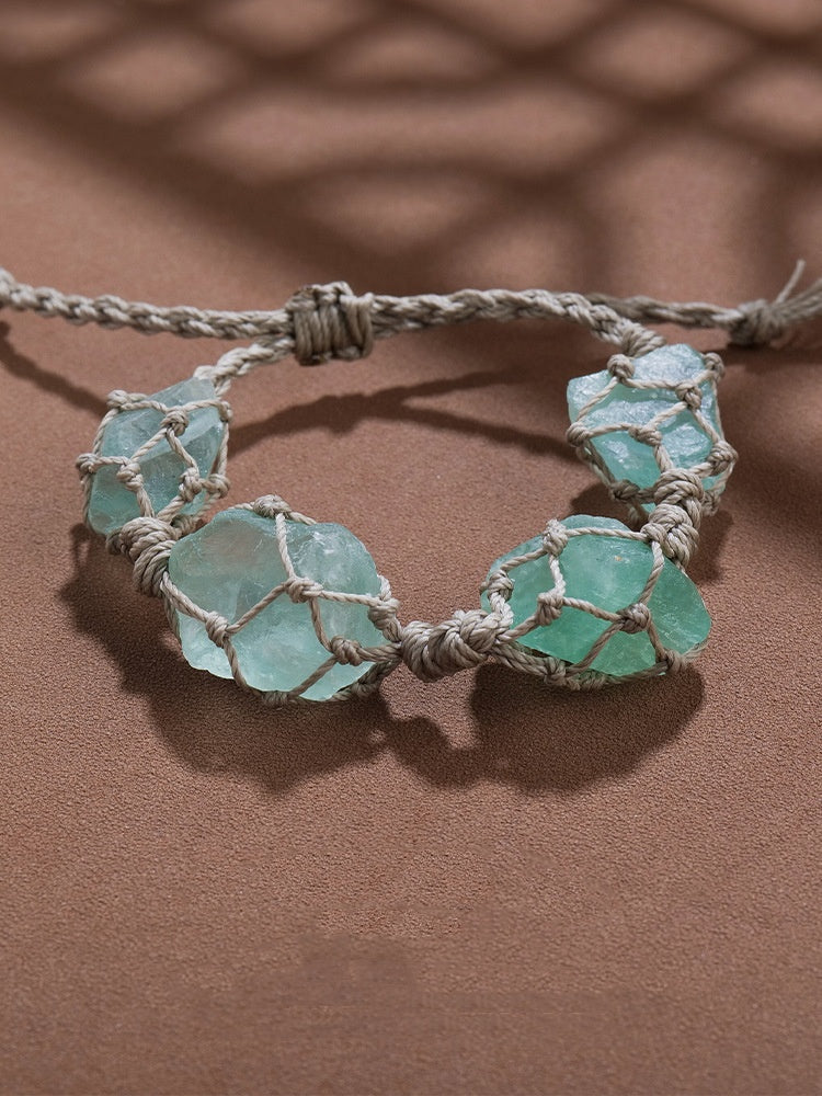 Plain Raw Gemstone Wax-cord Bracelet