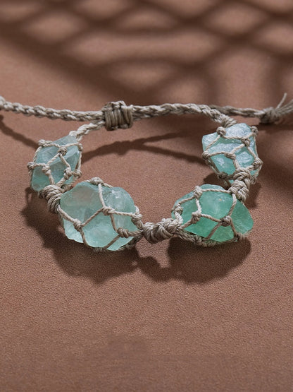 Plain Raw Gemstone Wax-cord Bracelet