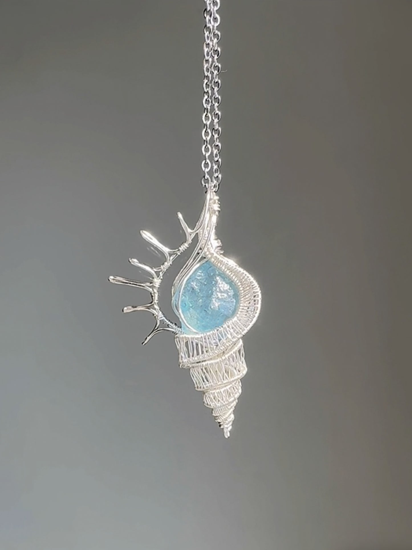Aquamarine Chicoreus Sea Snail Pendant Necklace