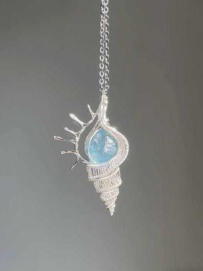 Aquamarine Chicoreus Sea Snail Pendant Necklace