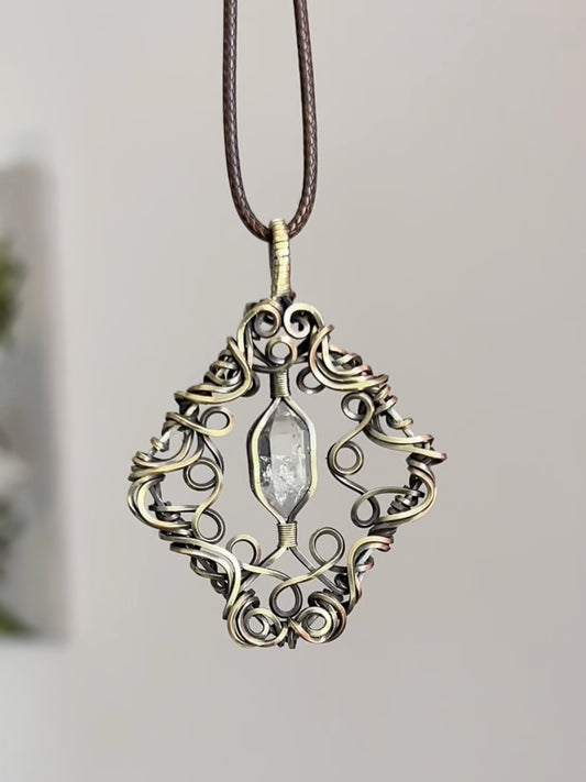 Victorian Filigree Paste Antique Brass Stone Necklace
