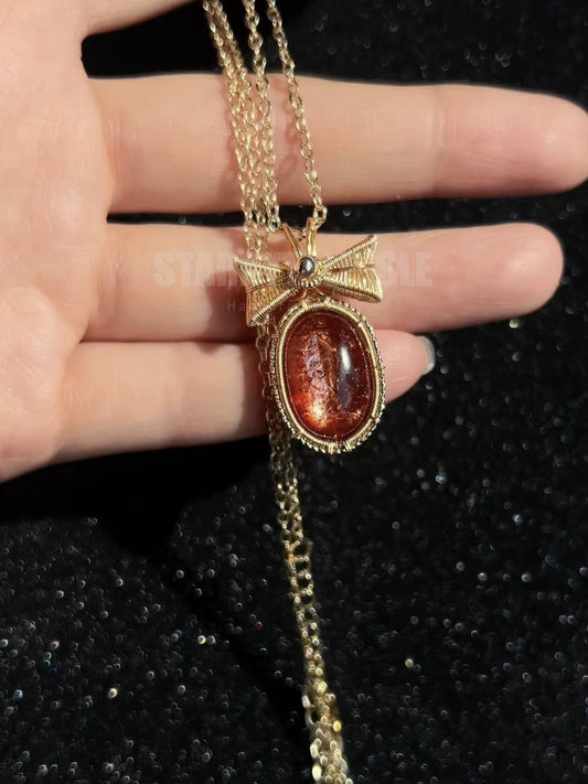 Ruby Bow Hematoid Quartz Pendant Necklace