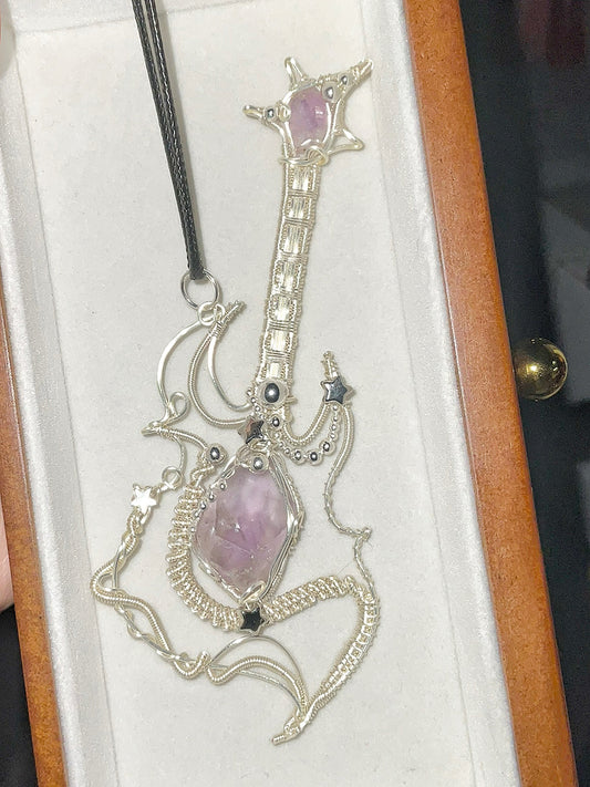 Bass Guitar Silver Pendant Necklace