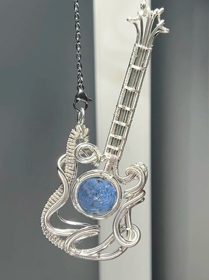 Bass Guitar Silver Pendant Necklace