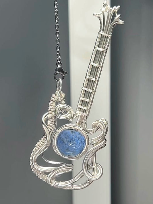 Bass Guitar Silver Pendant Necklace