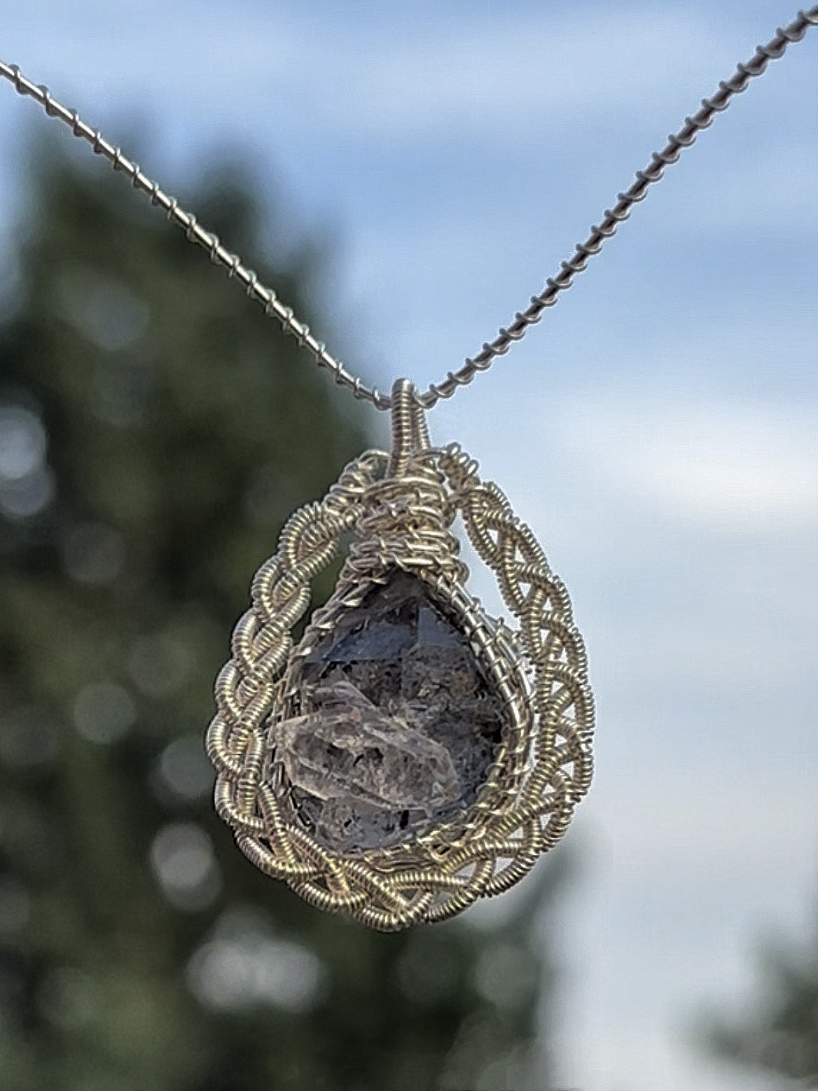 Twist Wreath Herkimer Quartz Pendent Necklace