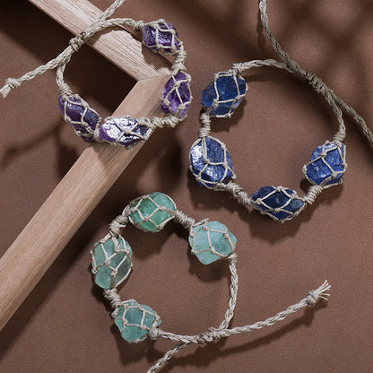 Plain Raw Gemstone Wax-cord Bracelet