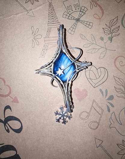 Morpho Butterfly Wing Cross Star Pendant Necklace