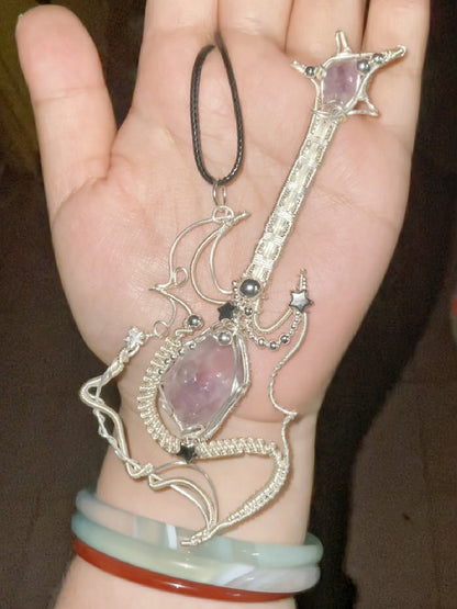 Bass Guitar Silver Pendant Necklace