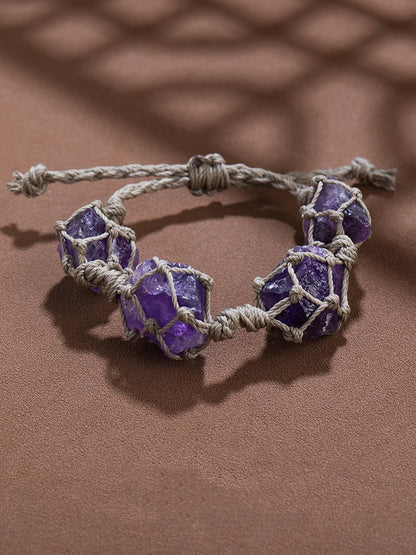 Plain Raw Gemstone Wax-cord Bracelet