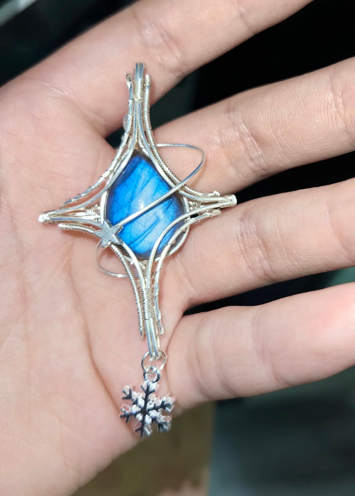 Morpho Butterfly Wing Cross Star Pendant Necklace