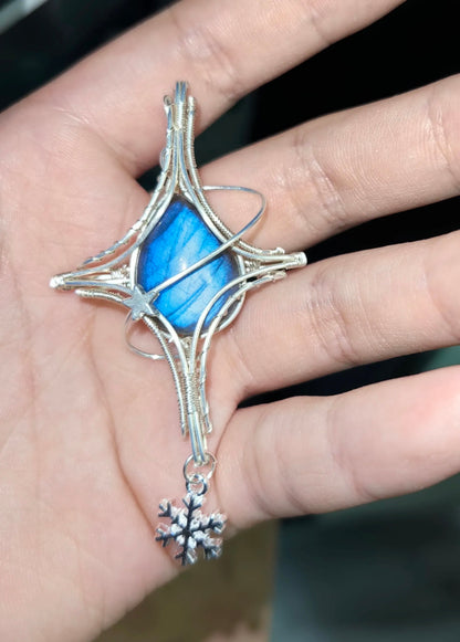 Morpho Butterfly Wing Cross Star Pendant Necklace
