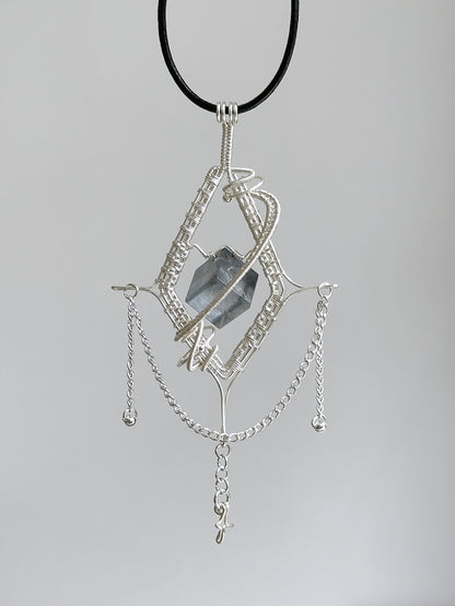 Silver-Woven Crystal Prism Pendant Necklace