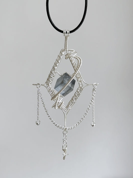 Silver-Woven Crystal Prism Pendant Necklace