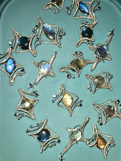 Morpho Butterfly Wing Cross Star Pendant Necklace