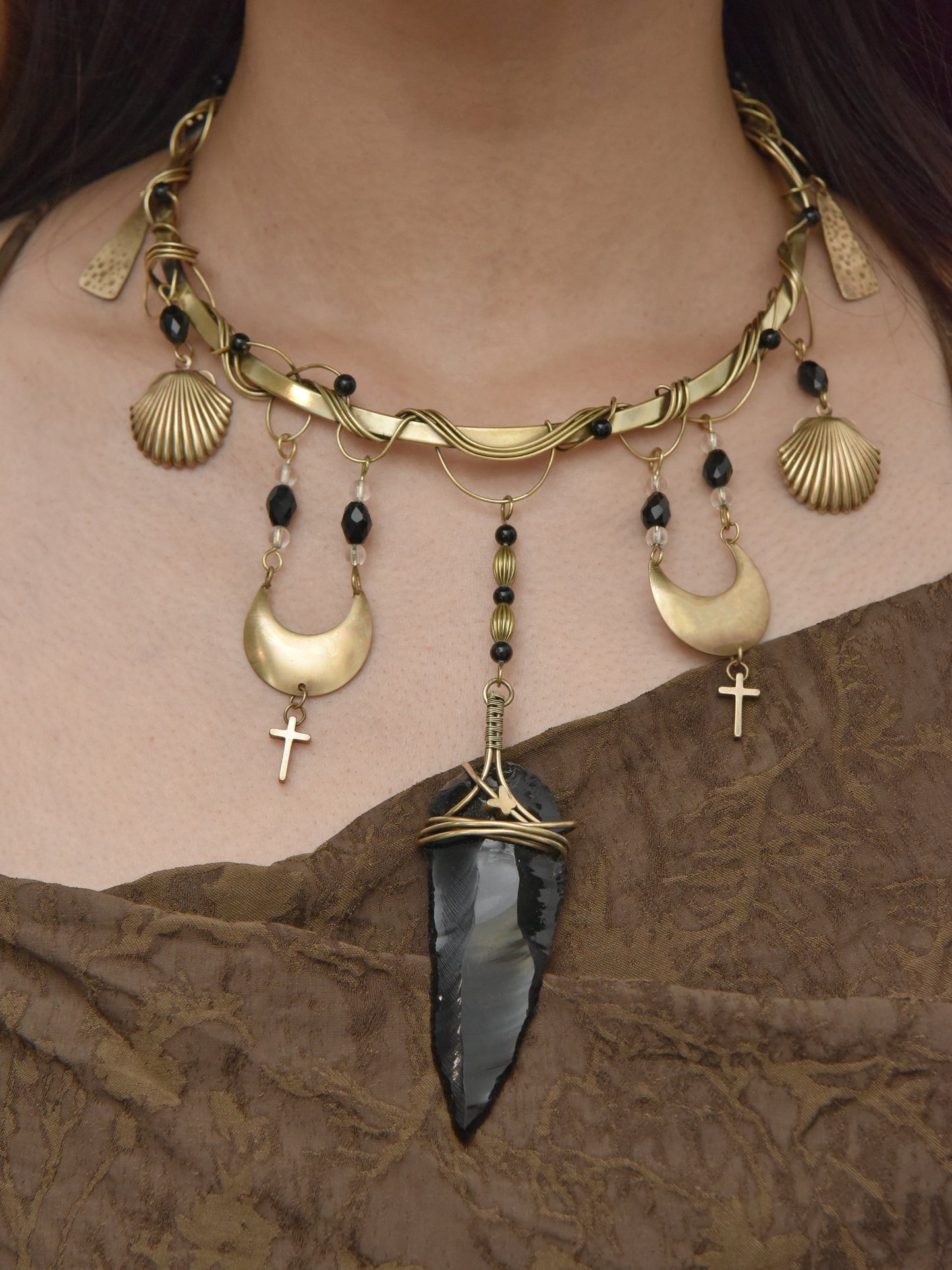 Nile-Myth Brass Collar Necklace