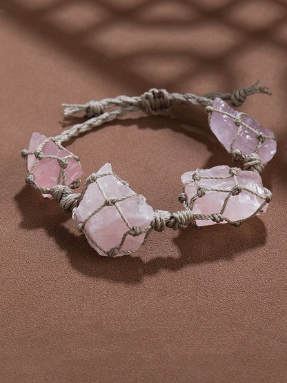 Plain Raw Gemstone Wax-cord Bracelet
