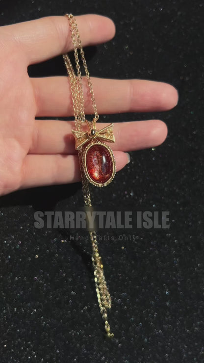 Ruby Bow Hematoid Quartz Pendant Necklace