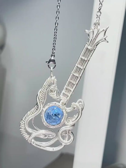 Bass Guitar Silver Pendant Necklace
