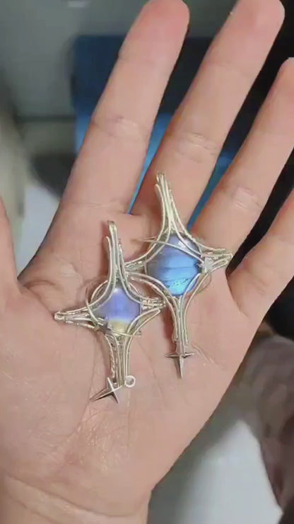 Morpho Butterfly Wing Cross Star Pendant Necklace