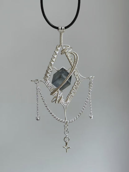 Silver-Woven Crystal Prism Pendant Necklace